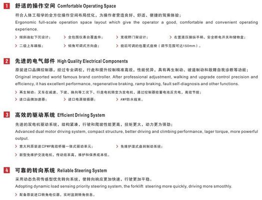 5ton 6ton Battery Forklift with 3m Two Stage Full Free Mast Duplex CPD50/60