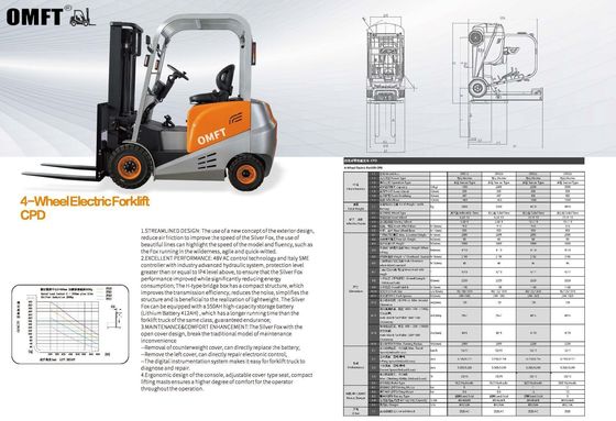 Electric Forklift with Battery and Charger 3m 3.5m 4m 4.5m 5m 5.5m 6m Mast Steel Rubber
