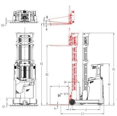Electric Reach Truck Narrow Aisle Forklift 1.6ton with Battery 48V/750ah and Fork 1070/100/40mm